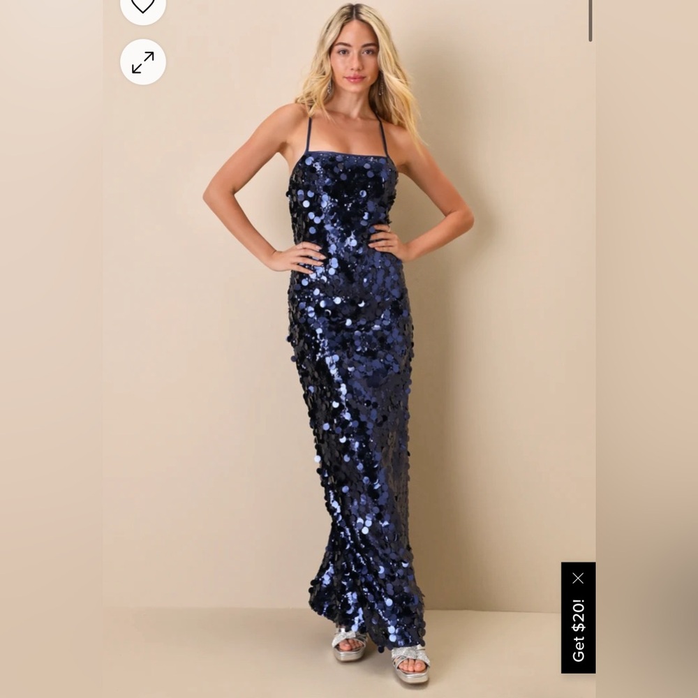 Starlet Navy Blue Sequin Lace-Up Maxi Dress